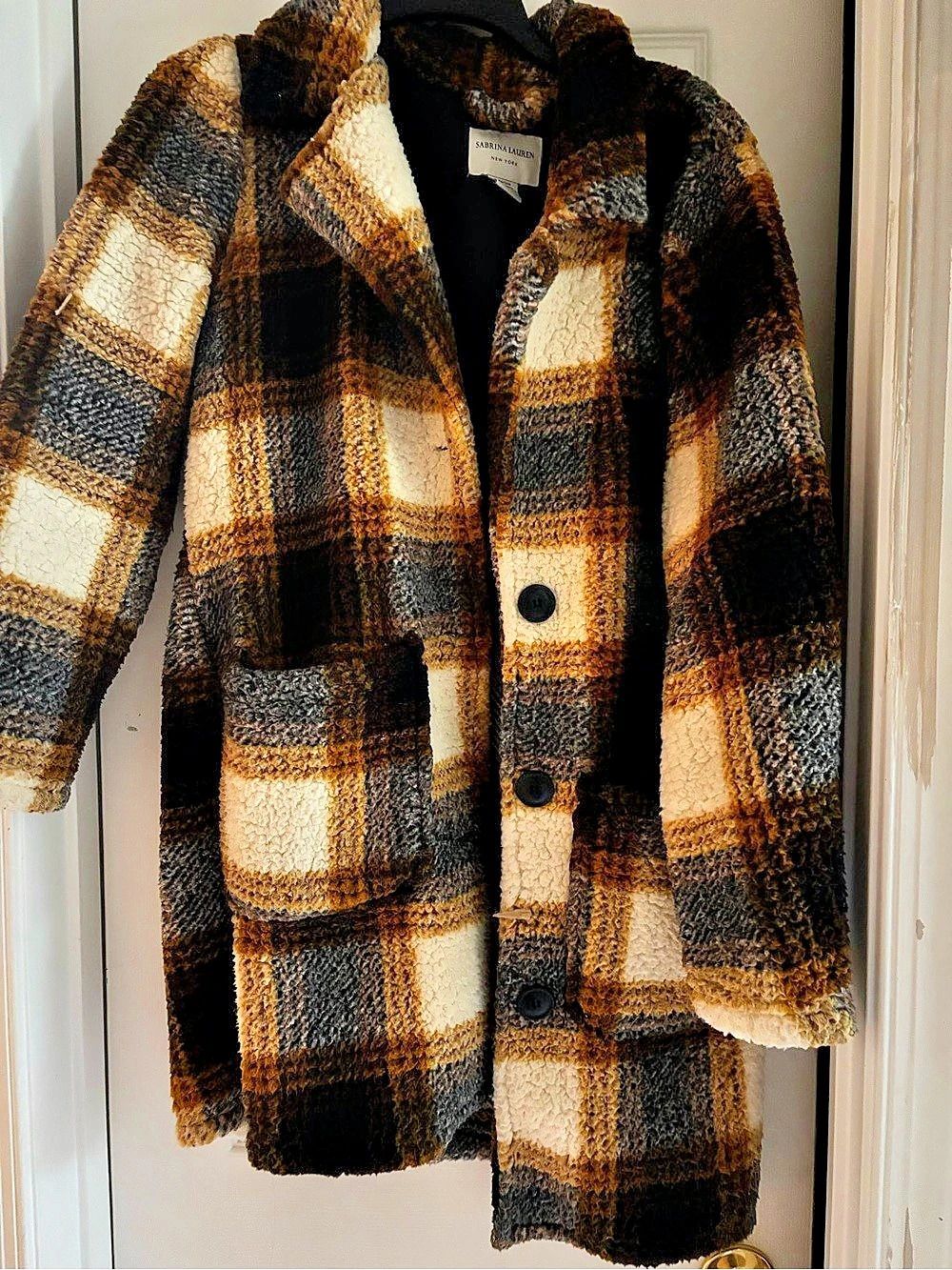 Sabrina Lauren New York Plaid Sherpa Fleece Coat Jacket